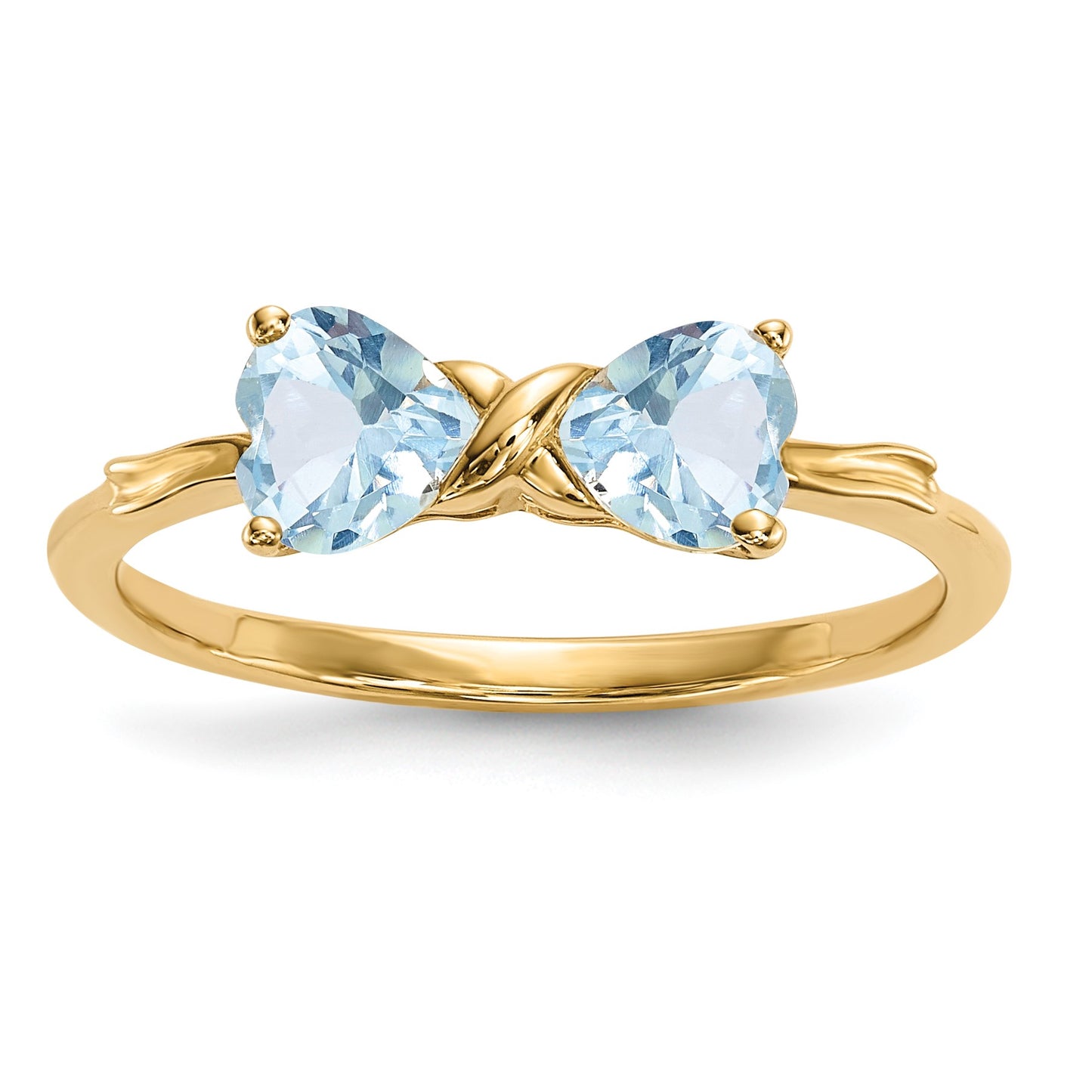 14k Polished March/Aquamarine Bow Size 7 Ring