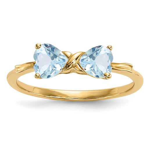 14k Polished March/Aquamarine Bow Size 7 Ring