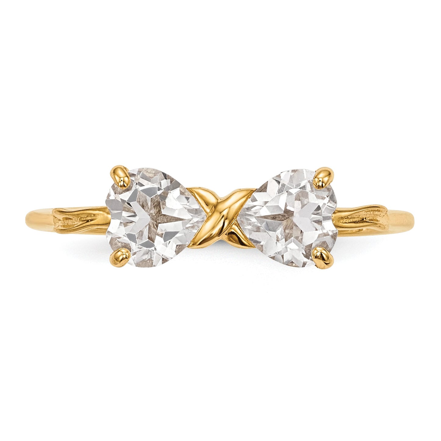 14k Polished April/White Topaz Bow Size 7 Ring