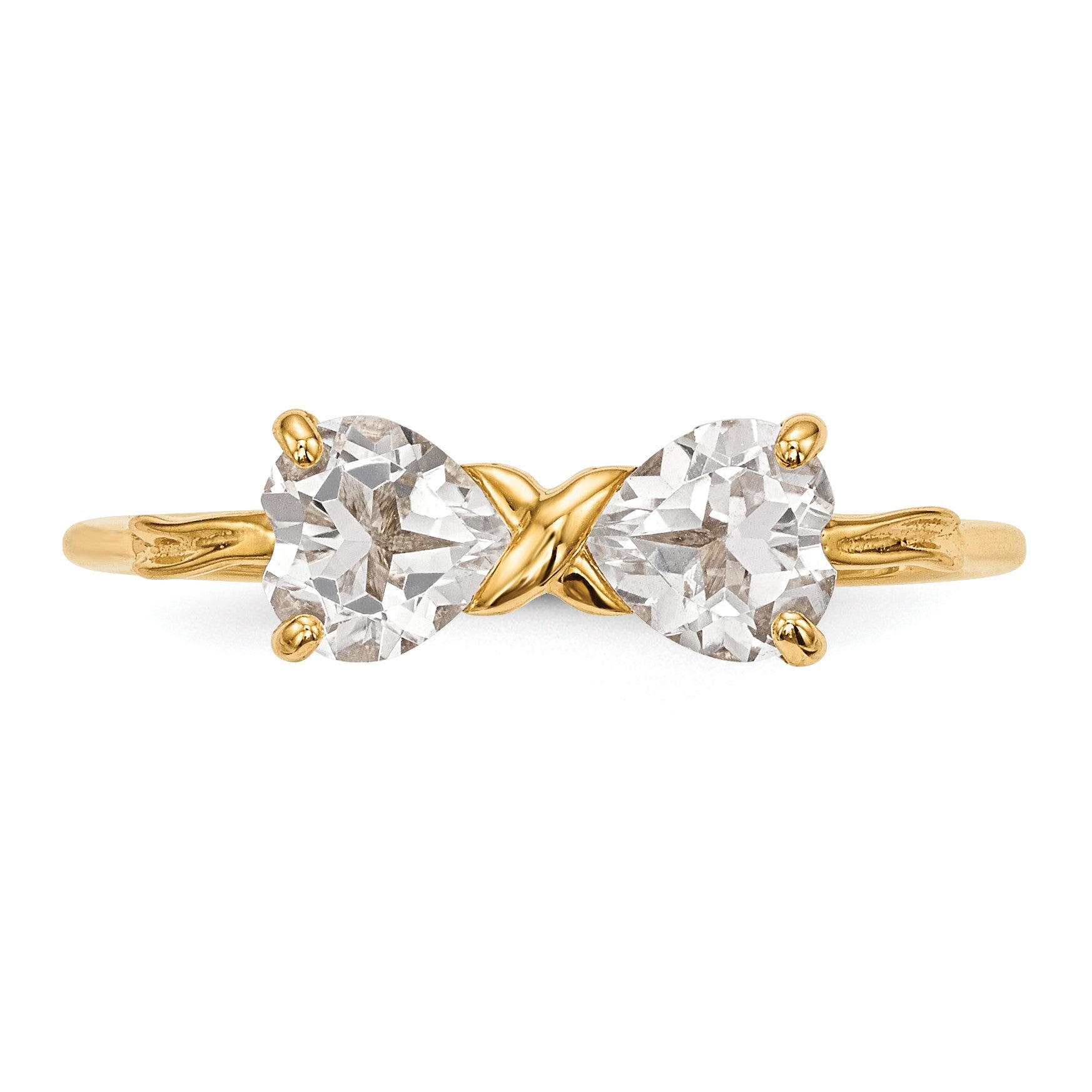 14k Polished April/White Topaz Bow Size 7 Ring