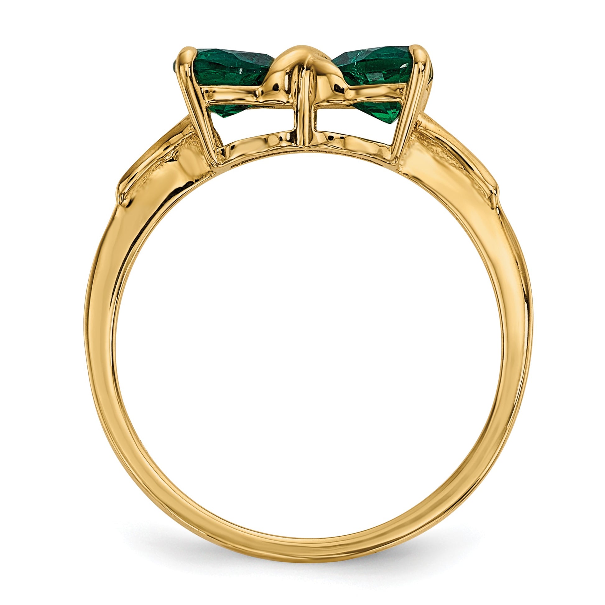 14k Polished May/Lab Created Emerald Bow Size 7 Ring