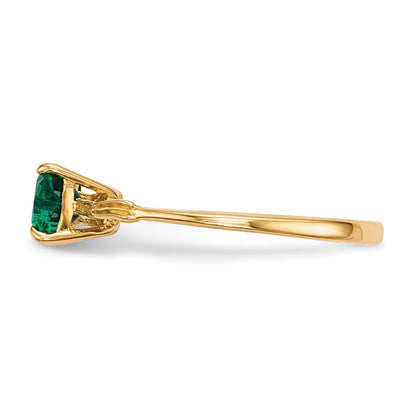 14k Polished May/Lab Created Emerald Bow Size 7 Ring