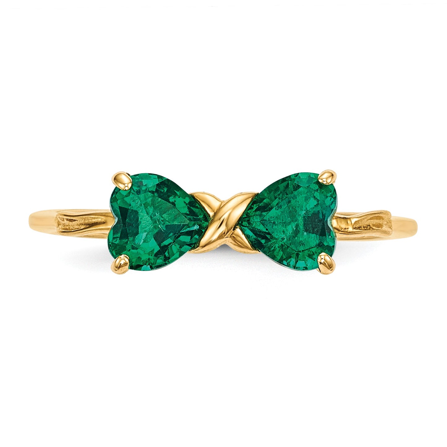 14k Polished May/Lab Created Emerald Bow Size 7 Ring
