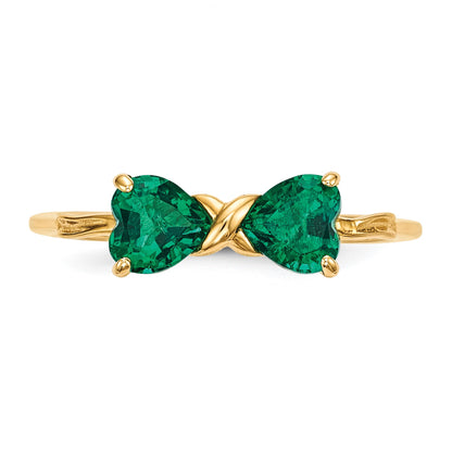 14k Polished May/Lab Created Emerald Bow Size 7 Ring