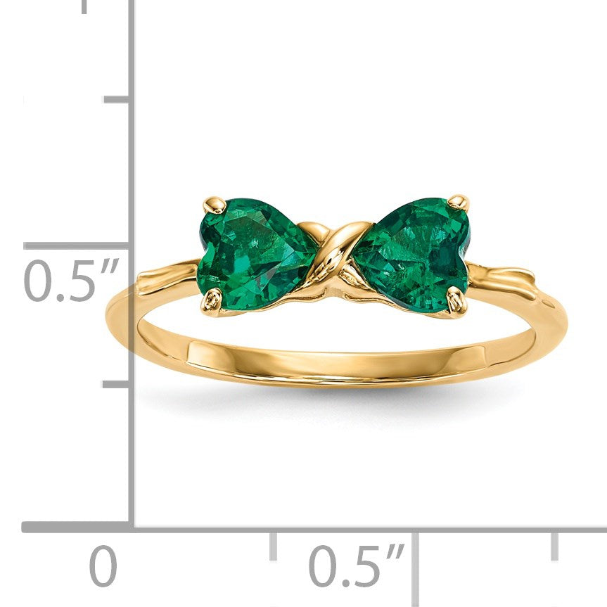 14k Polished May/Lab Created Emerald Bow Size 7 Ring