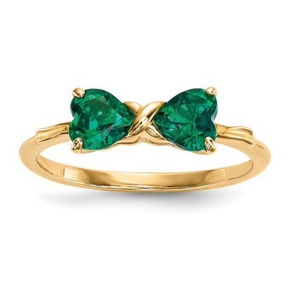 14k Polished May/Lab Created Emerald Bow Size 7 Ring