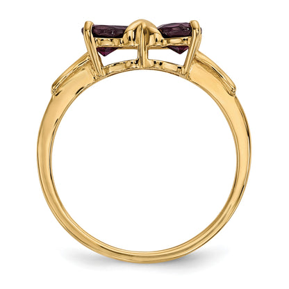 14k Polished June/Rhodolite Garnet Bow Size 7 Ring