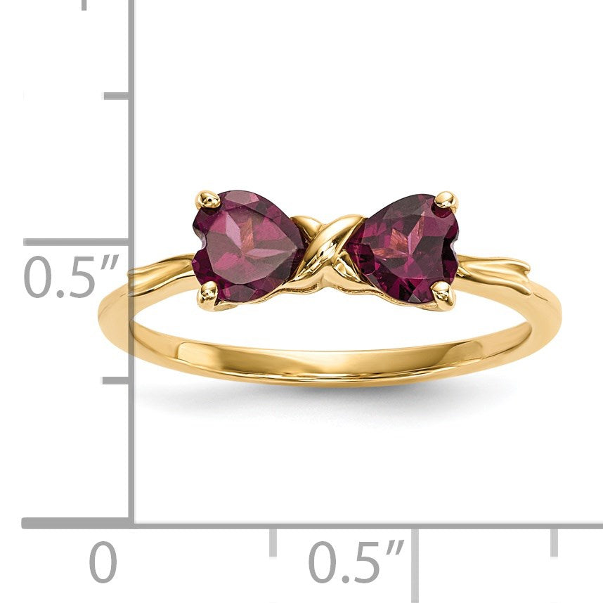 14k Polished June/Rhodolite Garnet Bow Size 7 Ring