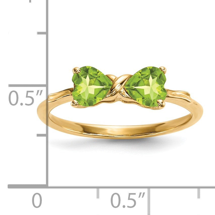 14k Polished August/Peridot Bow Size 7 Ring