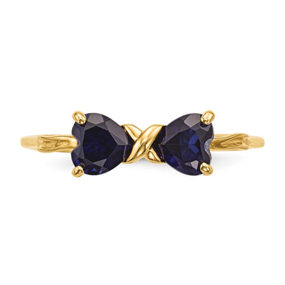 14k Polished September/Lab Created Sapphire Bow Size 7 Ring
