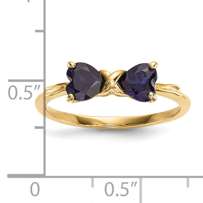 14k Polished September/Lab Created Sapphire Bow Size 7 Ring