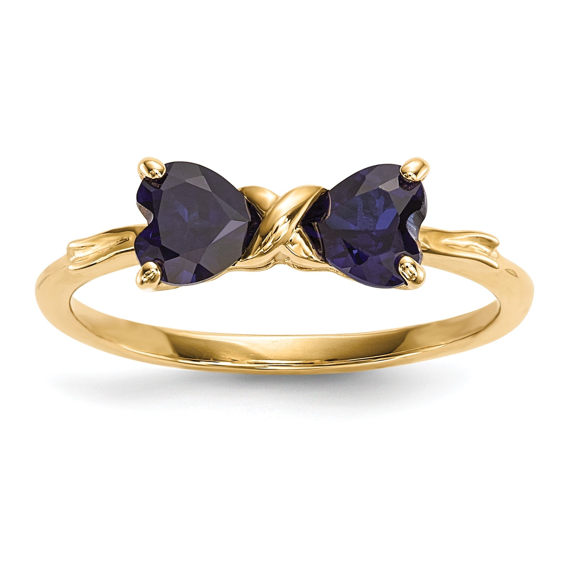 14k Polished September/Lab Created Sapphire Bow Size 7 Ring