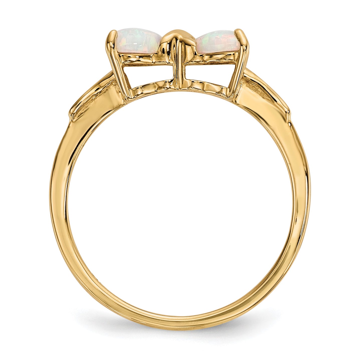 14k Polished October/Lab Created Opal Bow Size 7 Ring