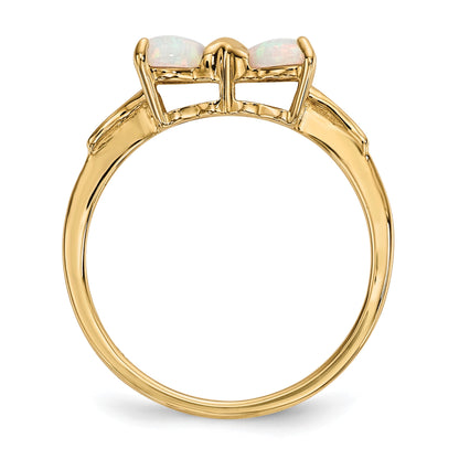 14k Polished October/Lab Created Opal Bow Size 7 Ring