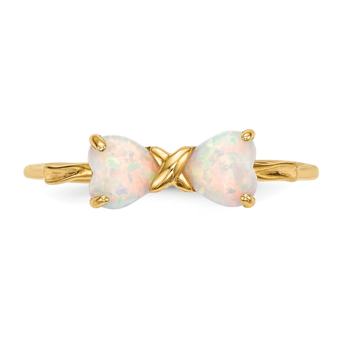 14k Polished October/Lab Created Opal Bow Size 7 Ring