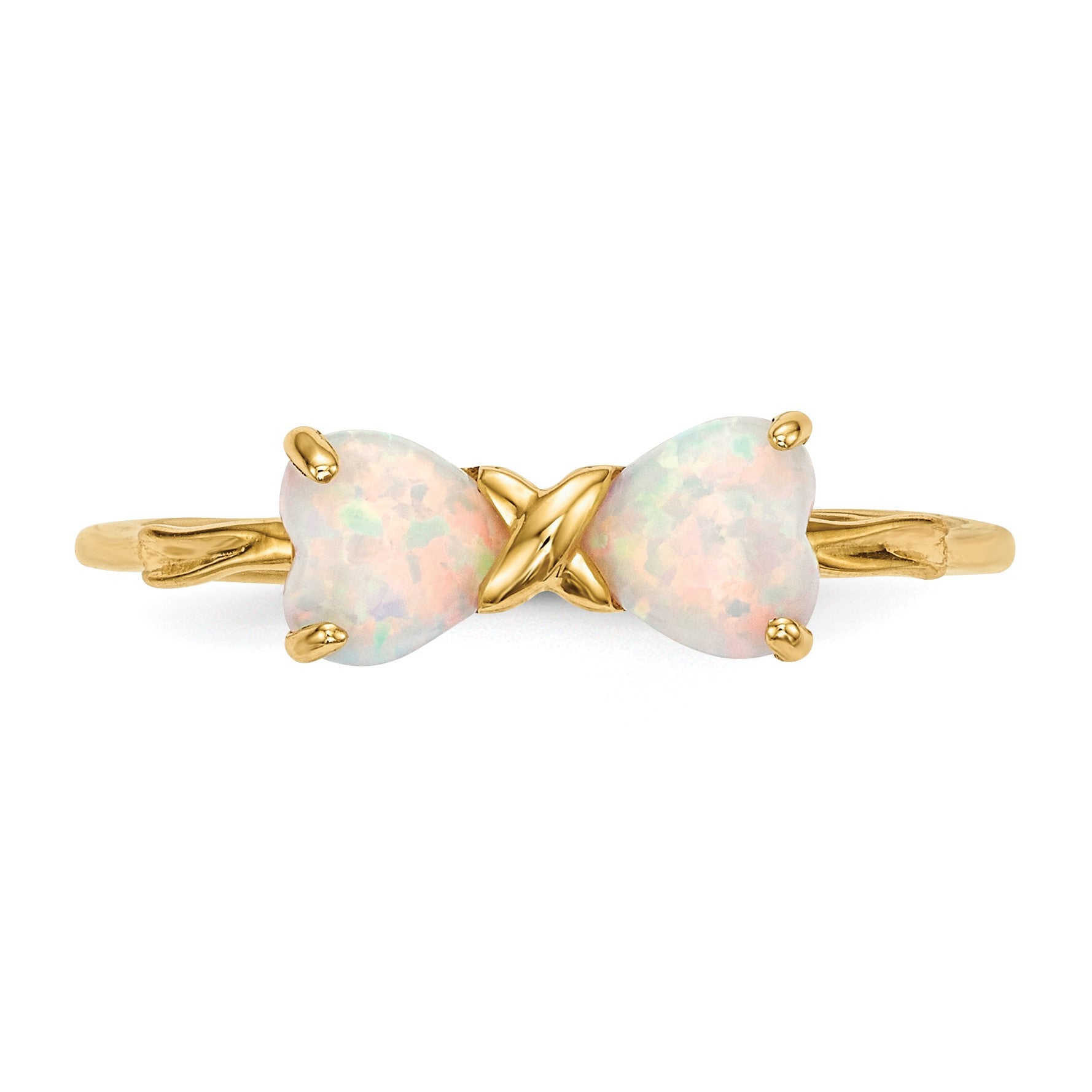 14k Polished October/Lab Created Opal Bow Size 7 Ring