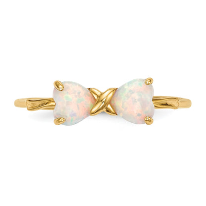 14k Polished October/Lab Created Opal Bow Size 7 Ring