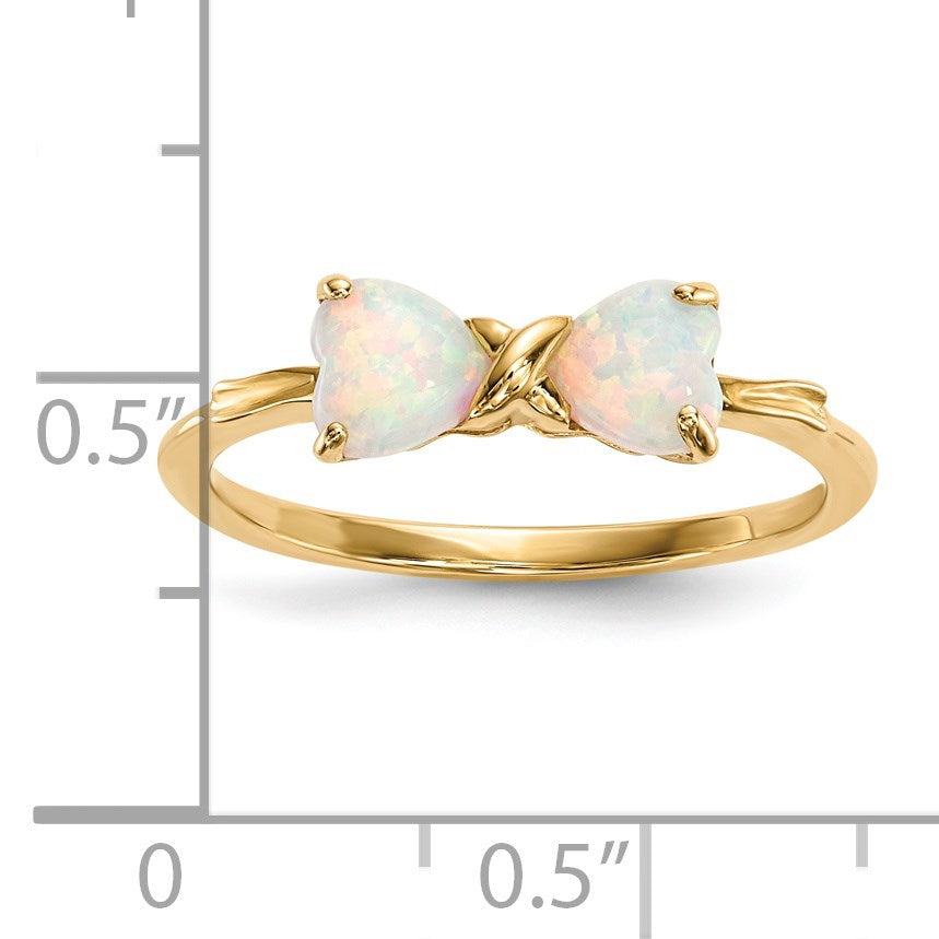 14k Polished October/Lab Created Opal Bow Size 7 Ring