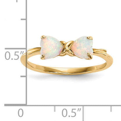 14k Polished October/Lab Created Opal Bow Size 7 Ring