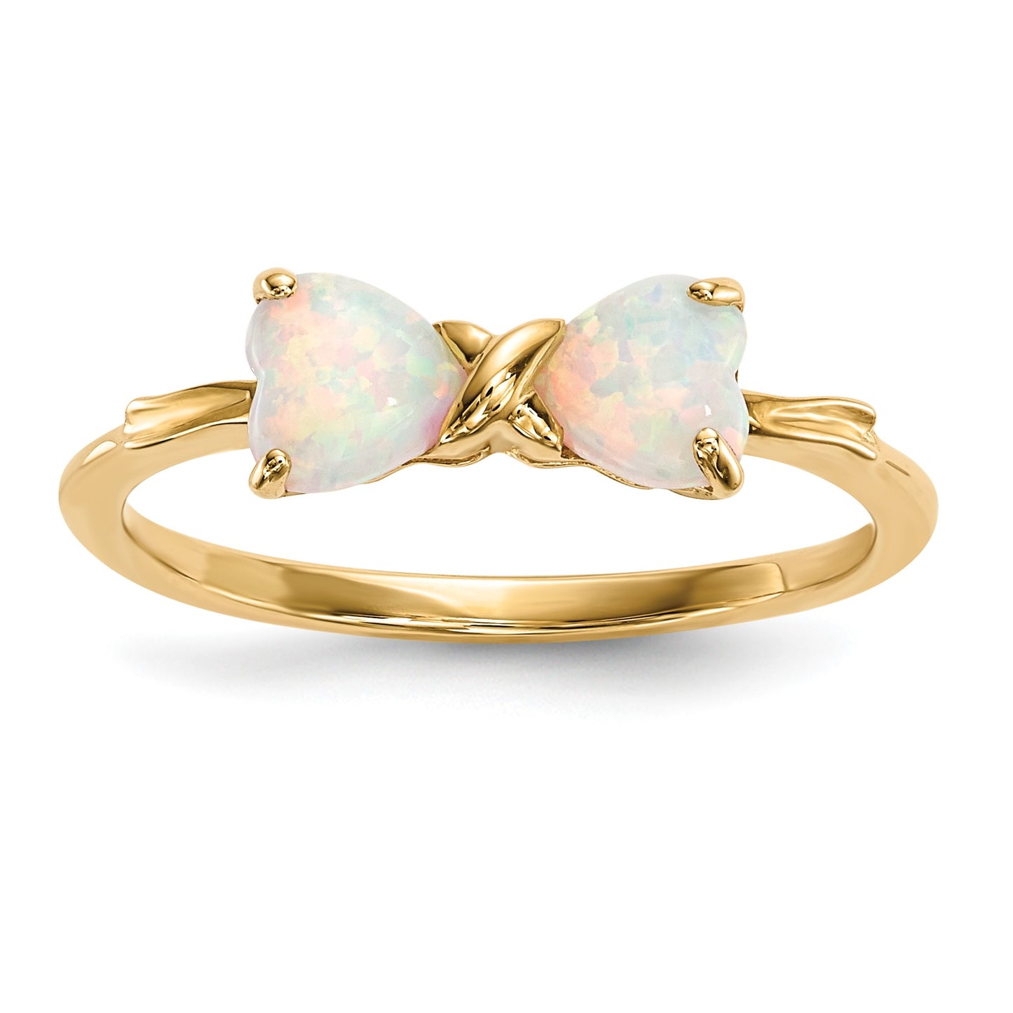 14k Polished October/Lab Created Opal Bow Size 7 Ring