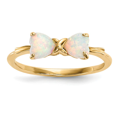 14k Polished October/Lab Created Opal Bow Size 7 Ring