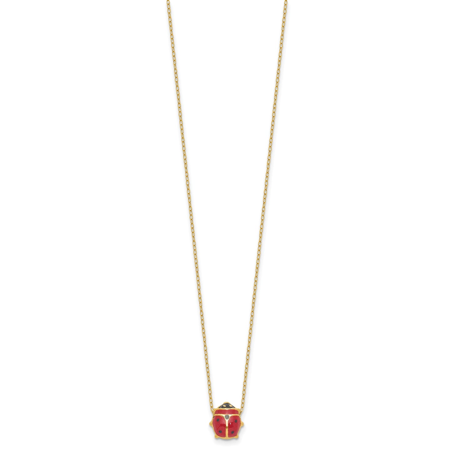 14K Polished Red and Black Enameled Ladybug 17 inch Necklace Plus 1 inch Extender