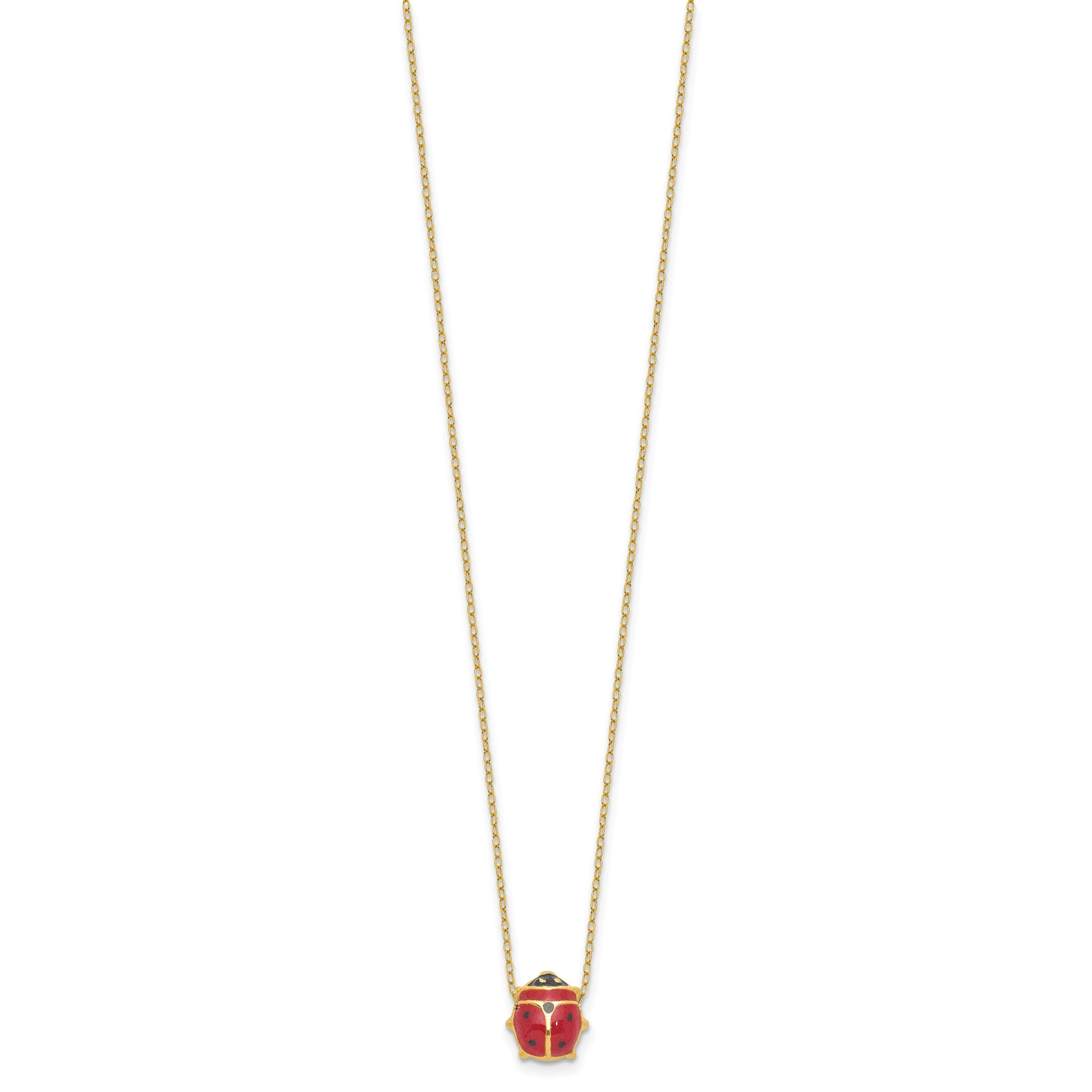 14K Polished Red and Black Enameled Ladybug 17 inch Necklace Plus 1 inch Extender