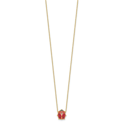 14K Polished Red and Black Enameled Ladybug 17 inch Necklace Plus 1 inch Extender
