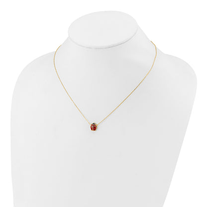 14K Polished Red and Black Enameled Ladybug 17 inch Necklace Plus 1 inch Extender