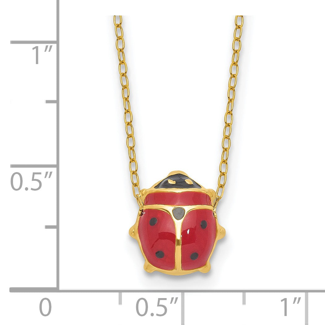 14K Polished Red and Black Enameled Ladybug 17 inch Necklace Plus 1 inch Extender