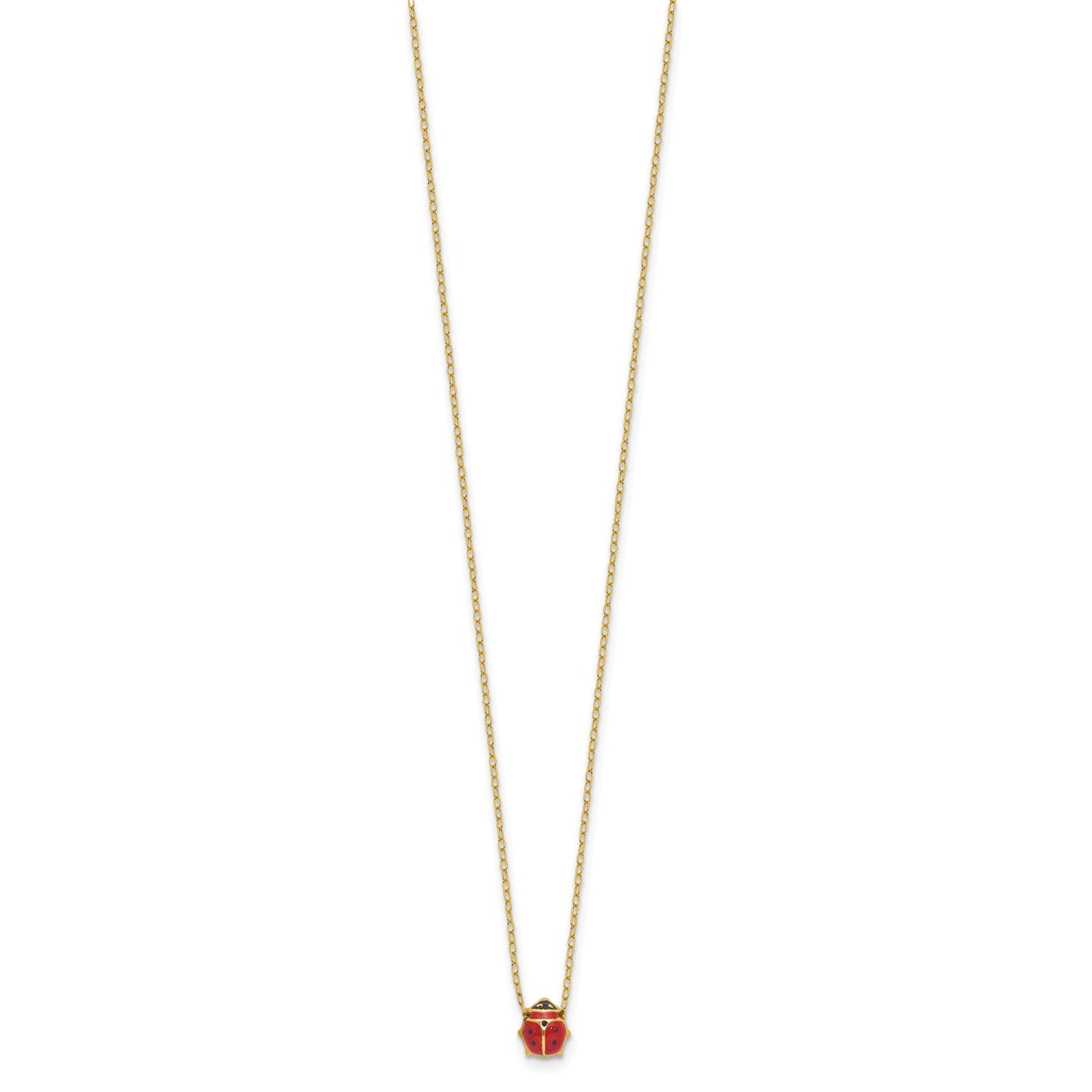 14k Polished Red and Black Enameled Ladybug 17 inch Necklace Plus 1 inch Extender