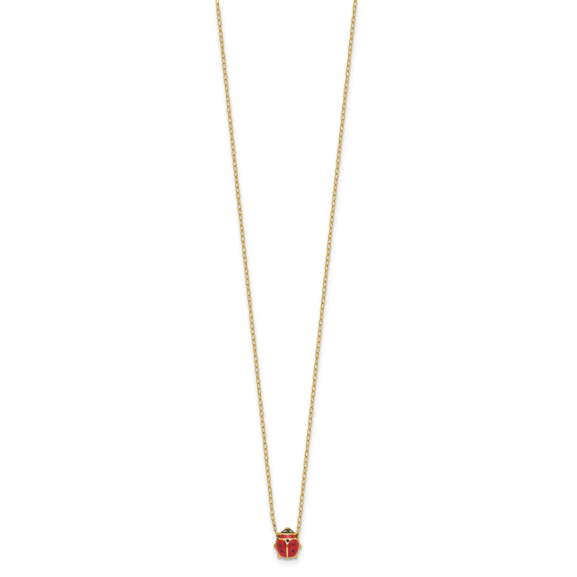 14k Polished Red and Black Enameled Ladybug 17 inch Necklace Plus 1 inch Extender