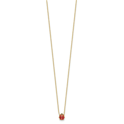 14k Polished Red and Black Enameled Ladybug 17 inch Necklace Plus 1 inch Extender