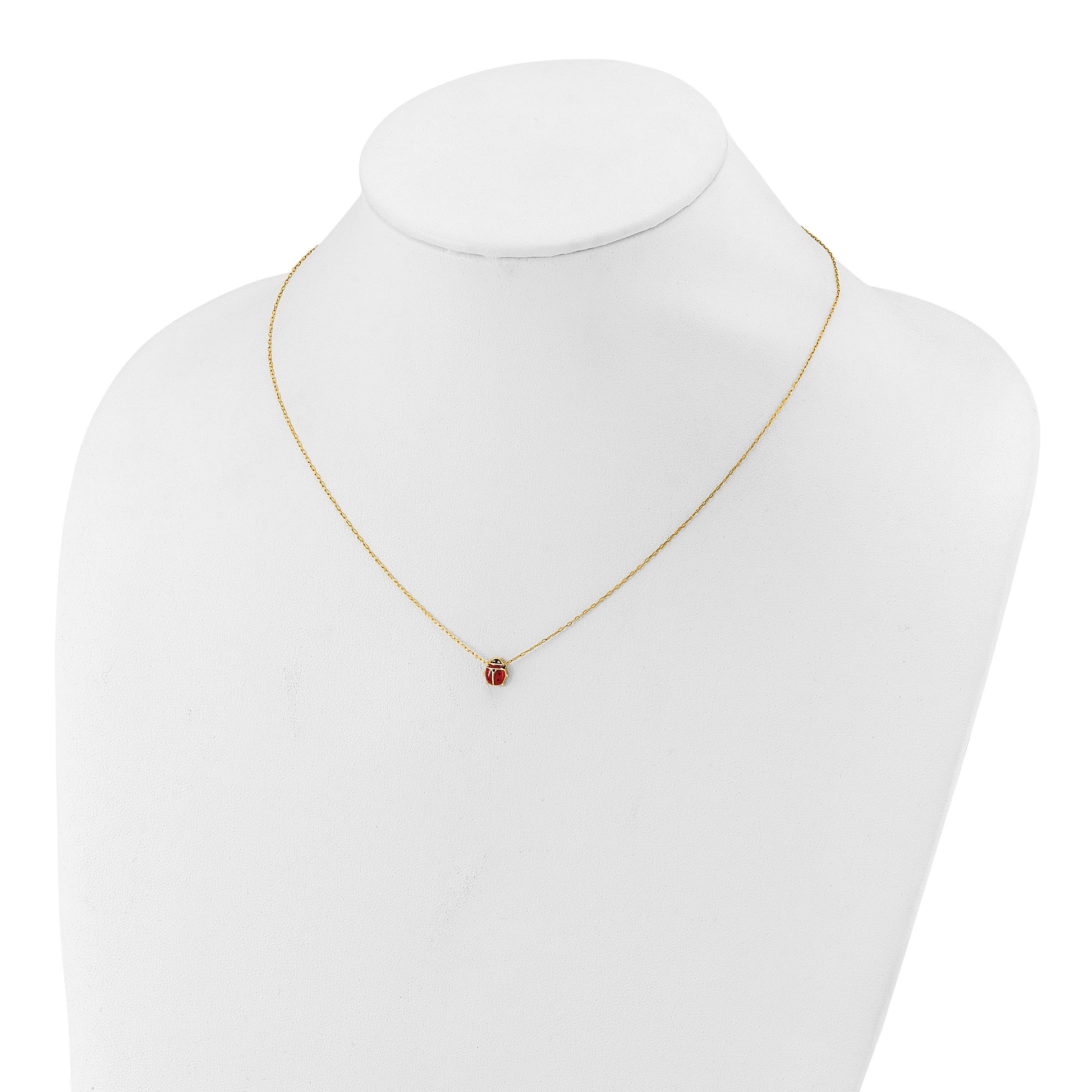 14k Polished Red and Black Enameled Ladybug 17 inch Necklace Plus 1 inch Extender