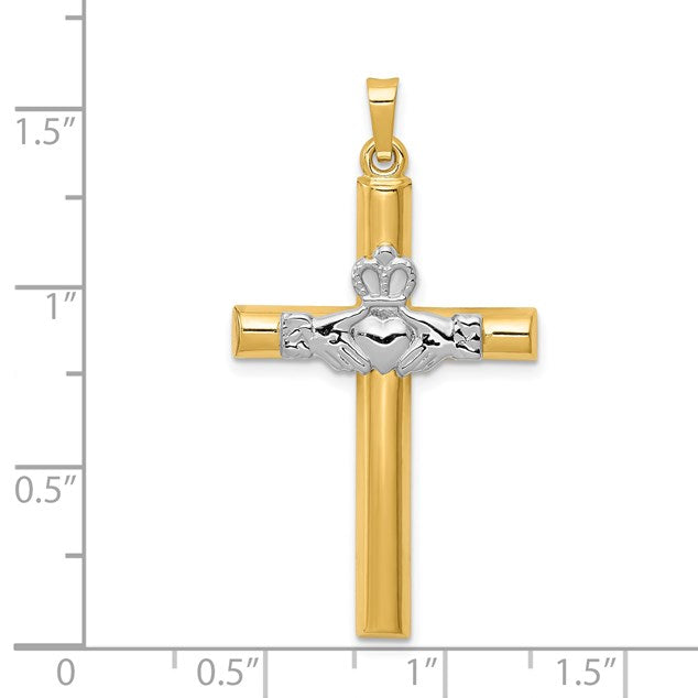 14k Two-tone Claddagh Cross Pendant