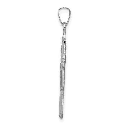14k White Gold Polished and Satin Four-Way Medal Pendant