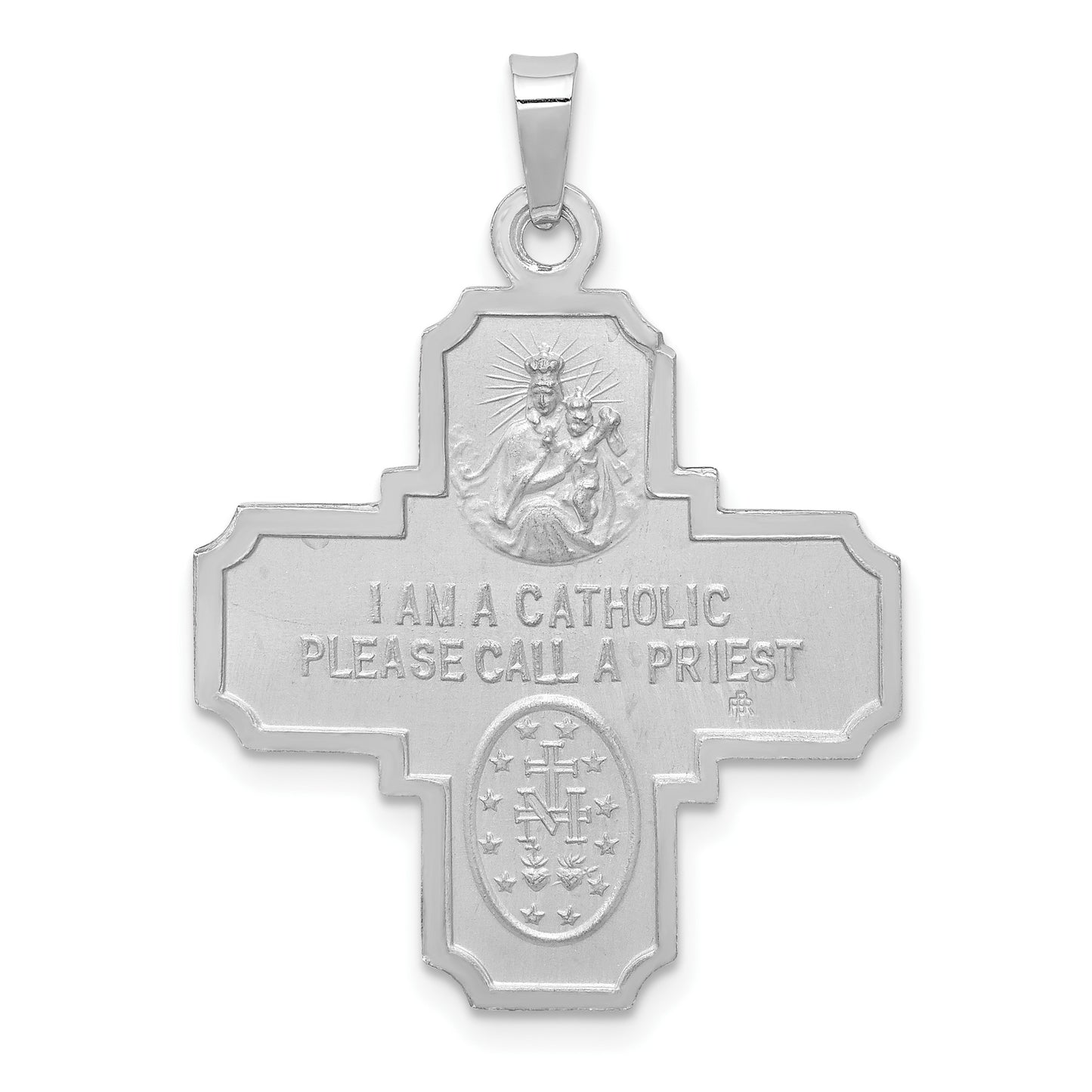 14k White Gold Polished and Satin Four-Way Medal Pendant