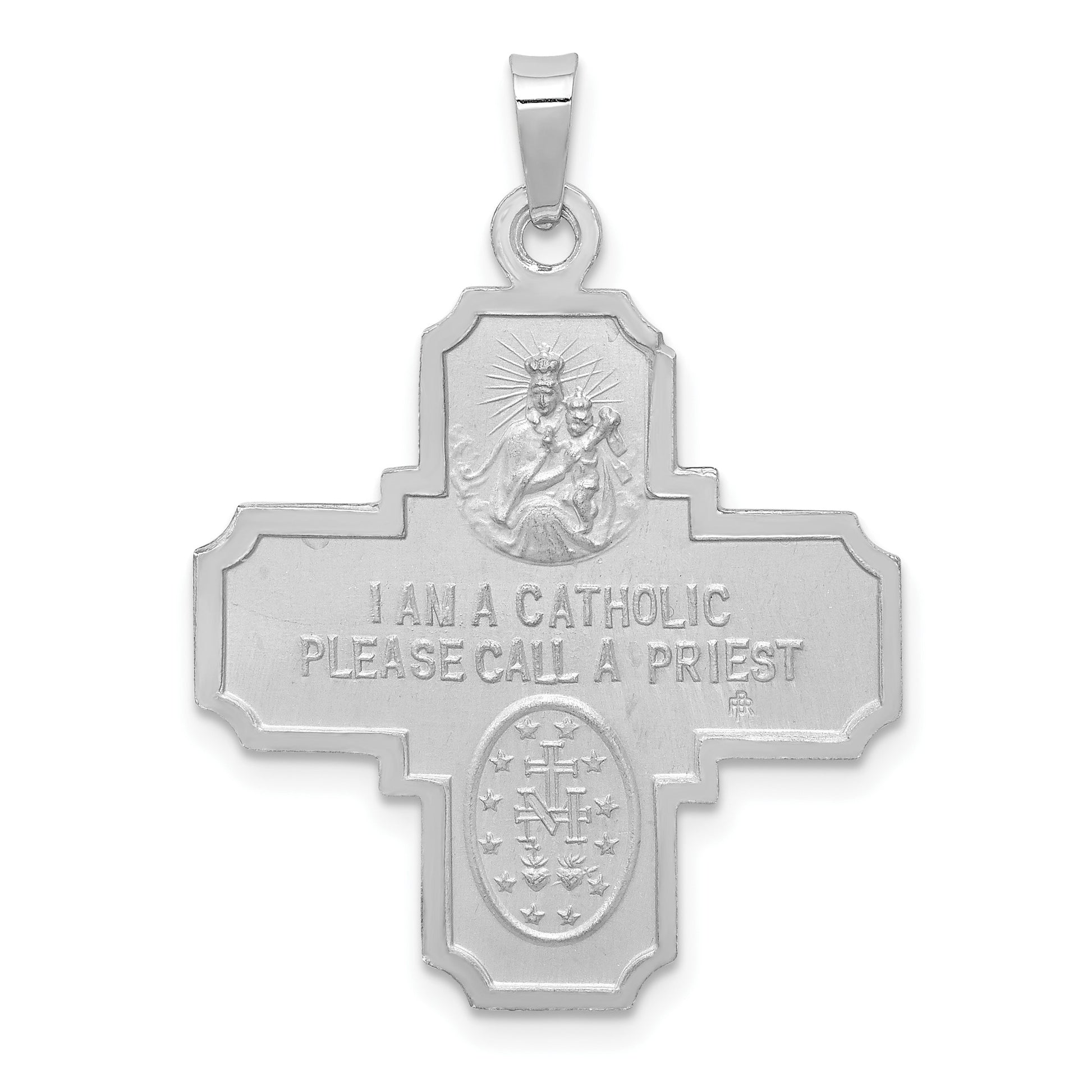 14k White Gold Polished and Satin Four-Way Medal Pendant