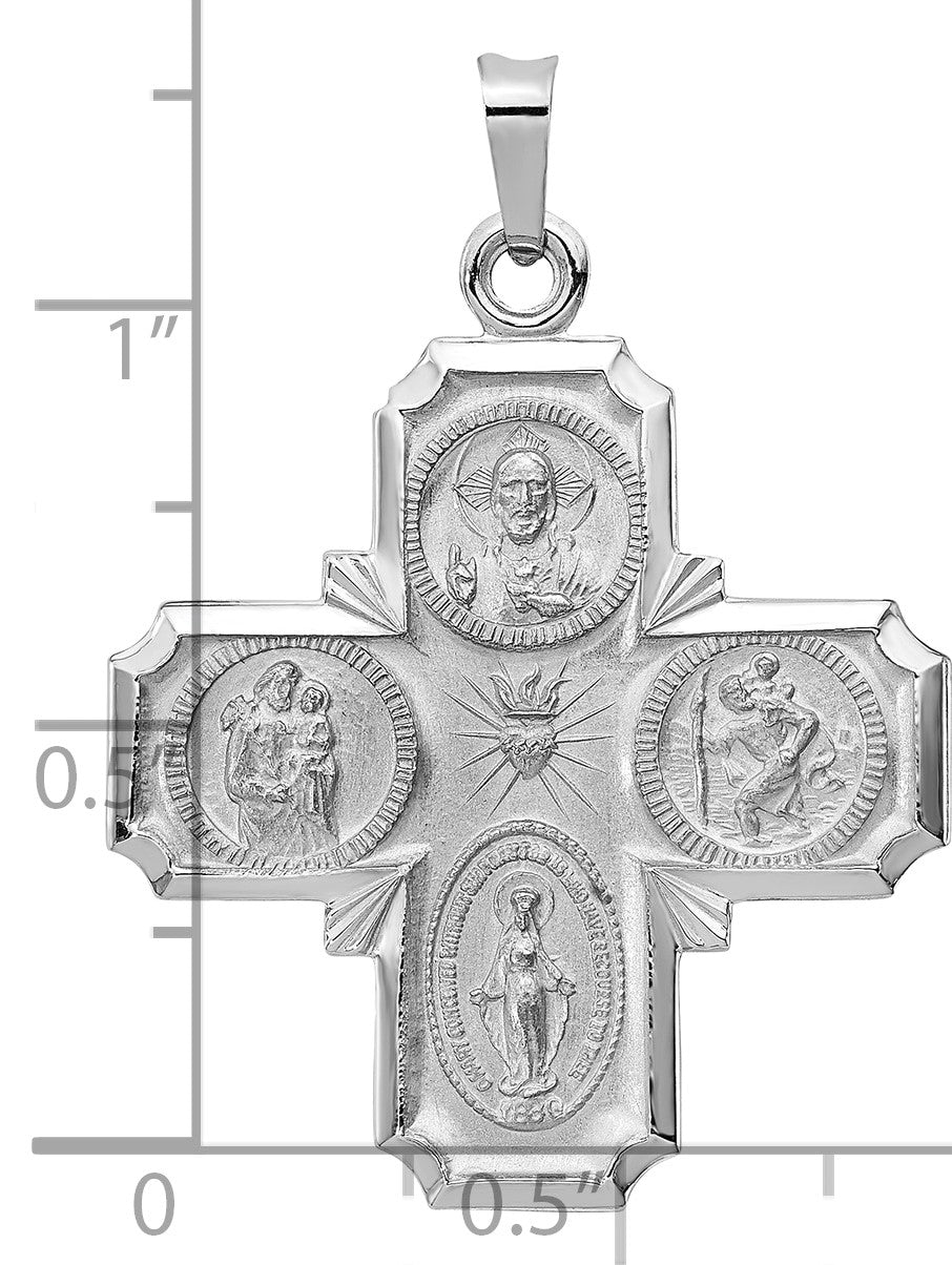 14k White Gold Polished and Satin Four-Way Medal Pendant