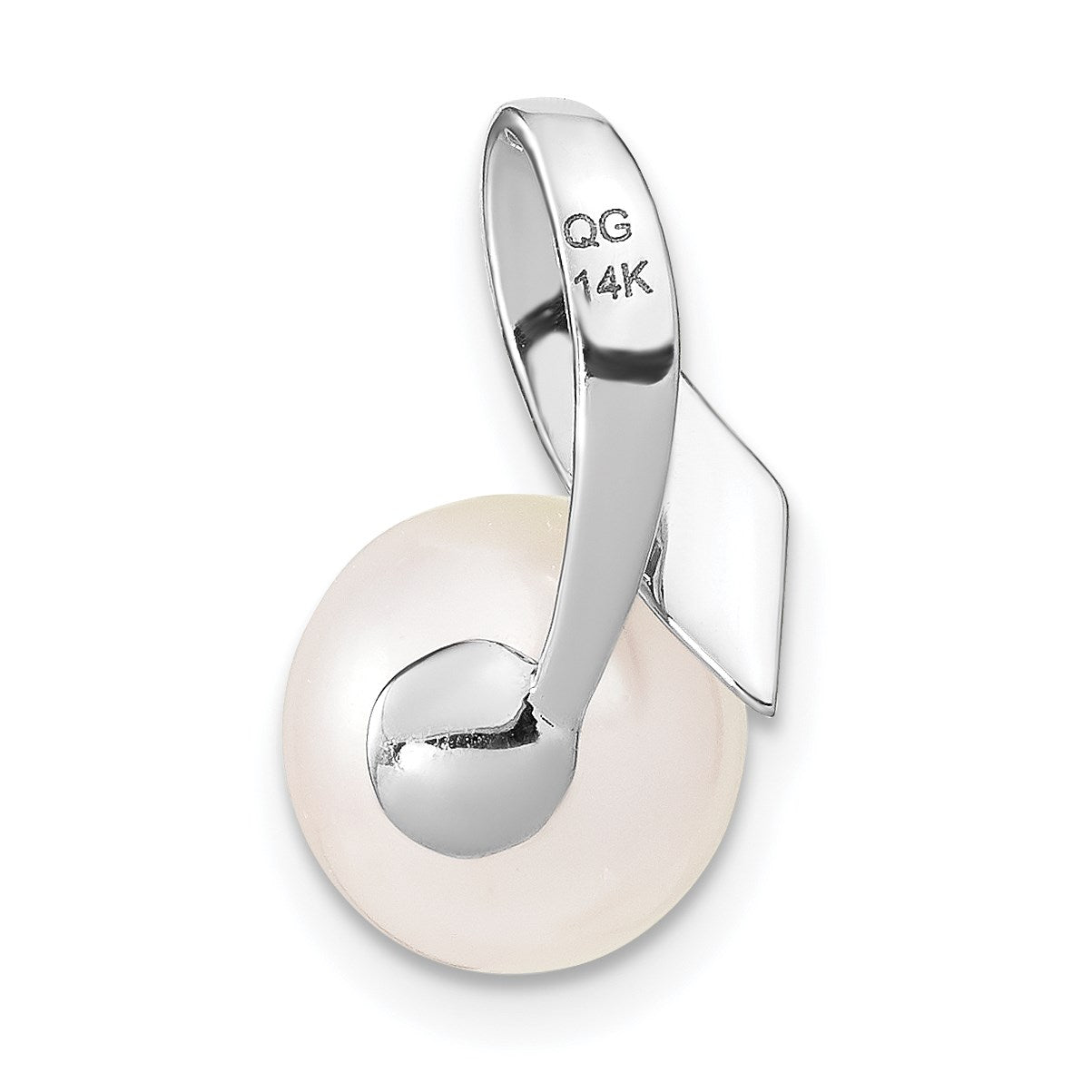 14k White Gold Satin 8-9mm White Button Freshwater Cultured Pearl Slide Fits up to 2mm Regular/3mm Fancy or Reversible Omega