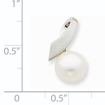 14k White Gold Satin 8-9mm White Button Freshwater Cultured Pearl Slide Fits up to 2mm Regular/3mm Fancy or Reversible Omega