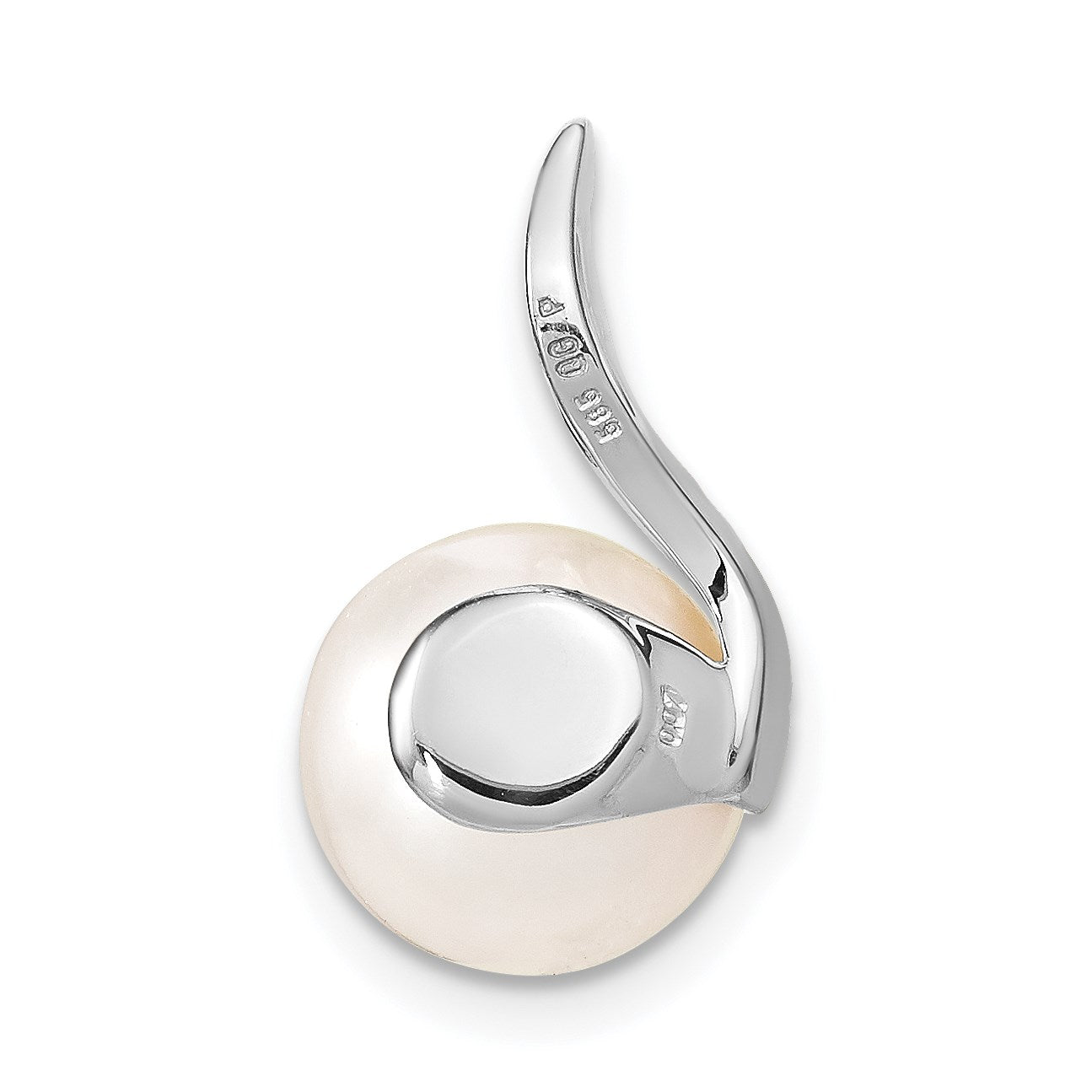 14k White Gold 9-10mm White Button Freshwater Cultured Pearl and Diamond Chain Slide