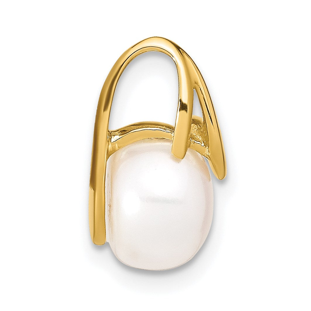 14k 8-9mm White Button Freshwater Cultured Pearl Slide Fits up to 2mm Regular/3mm Fancy or Reversible Omega