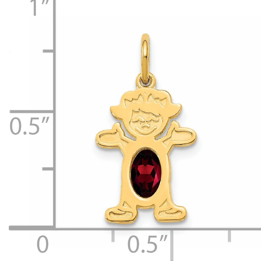 14K Girl Charm 6x4 Oval Genuine Garnet-January