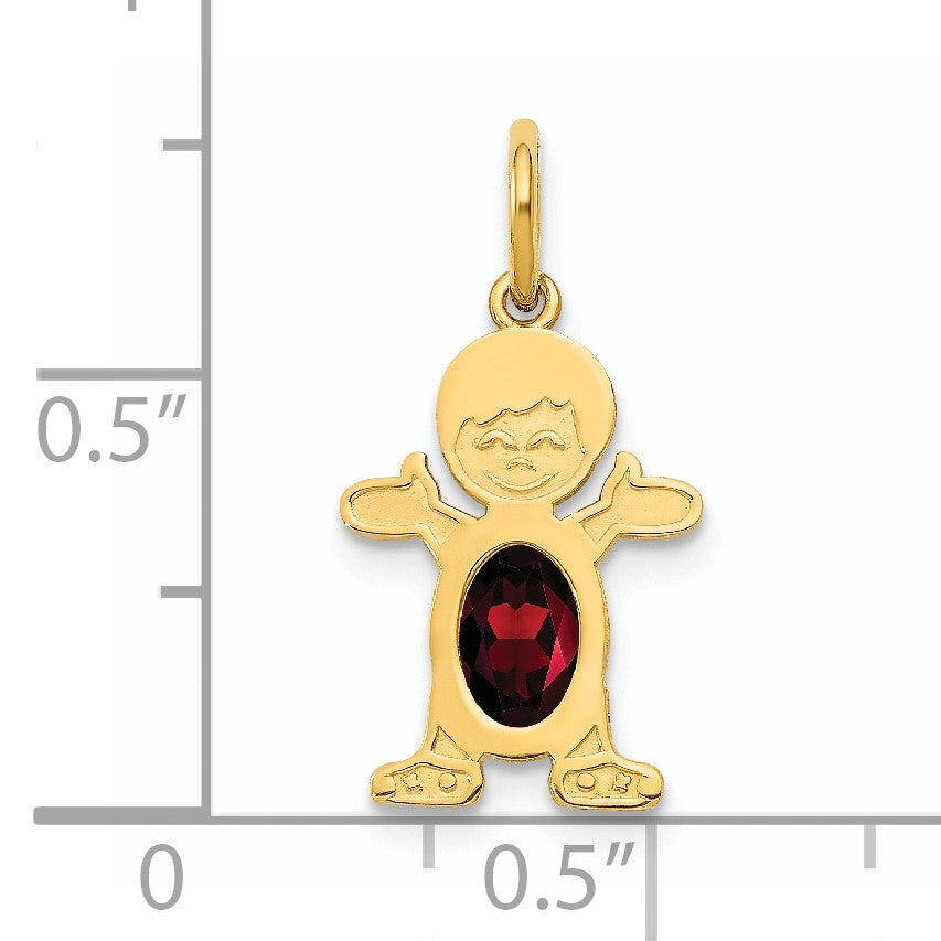 14K Boy Charm 6x4 Oval Genuine Garnet-January