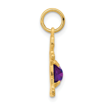 14K Girl Charm 6x4 Oval Genuine Amethyst-February