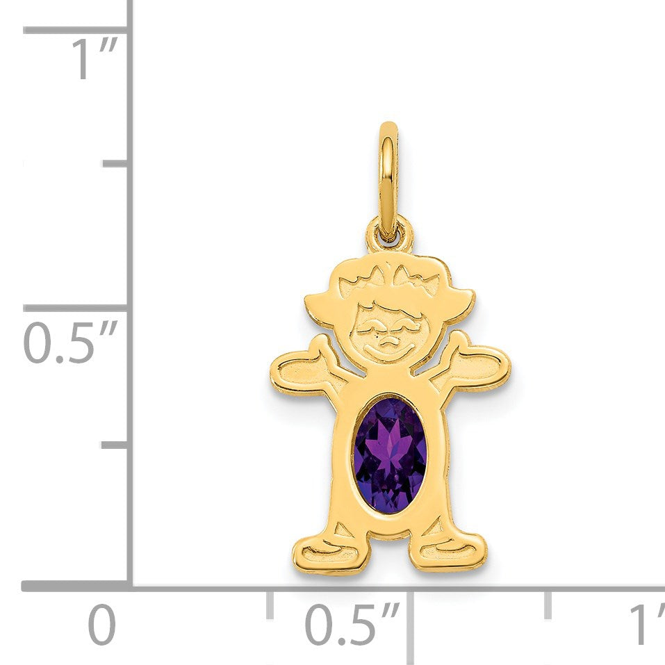 14K Girl Charm 6x4 Oval Genuine Amethyst-February