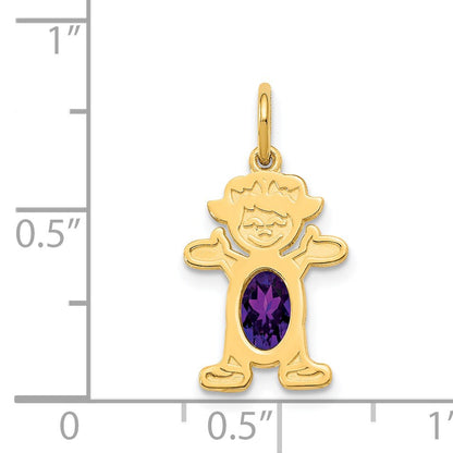 14K Girl Charm 6x4 Oval Genuine Amethyst-February