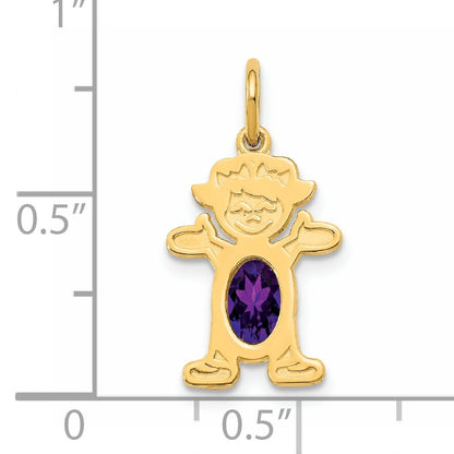 14K Girl Charm 6x4 Oval Genuine Amethyst-February