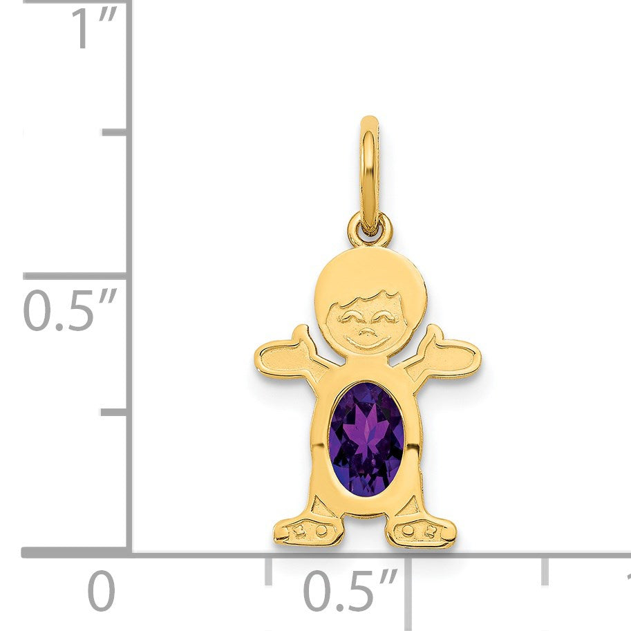 14K Boy Charm 6x4 Oval Genuine Amethyst-February